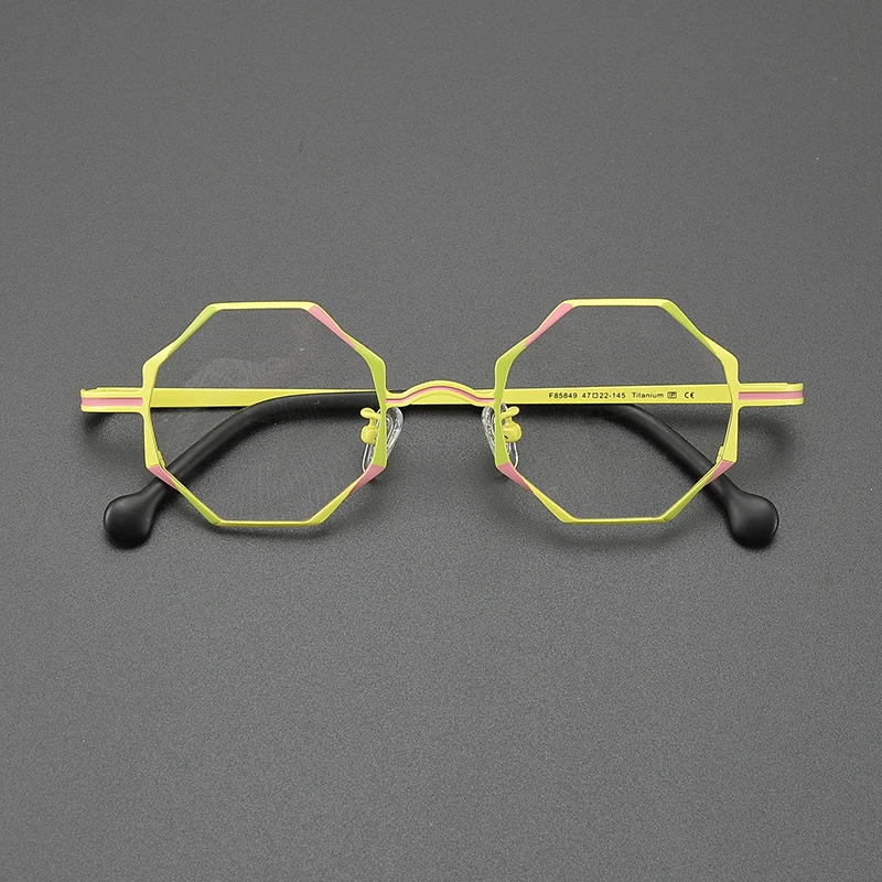 Niche designer glasses frame ultra-light pure titanium color matching fashion trend irregular polygon art leisure optical glasse