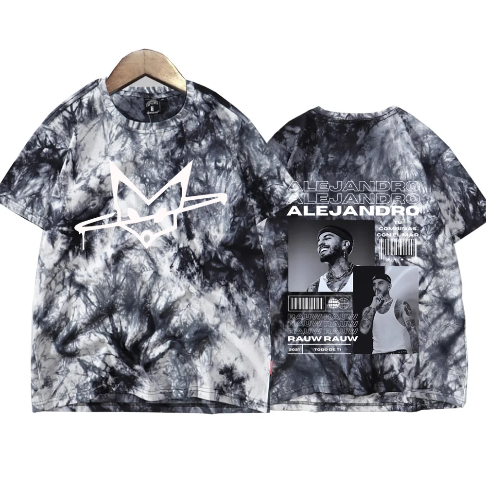 Rauw Alejandro Coca Nuestra Tie Dye Shirts Harajuku Hip Hop  Round Neck Short Sleeve Tee