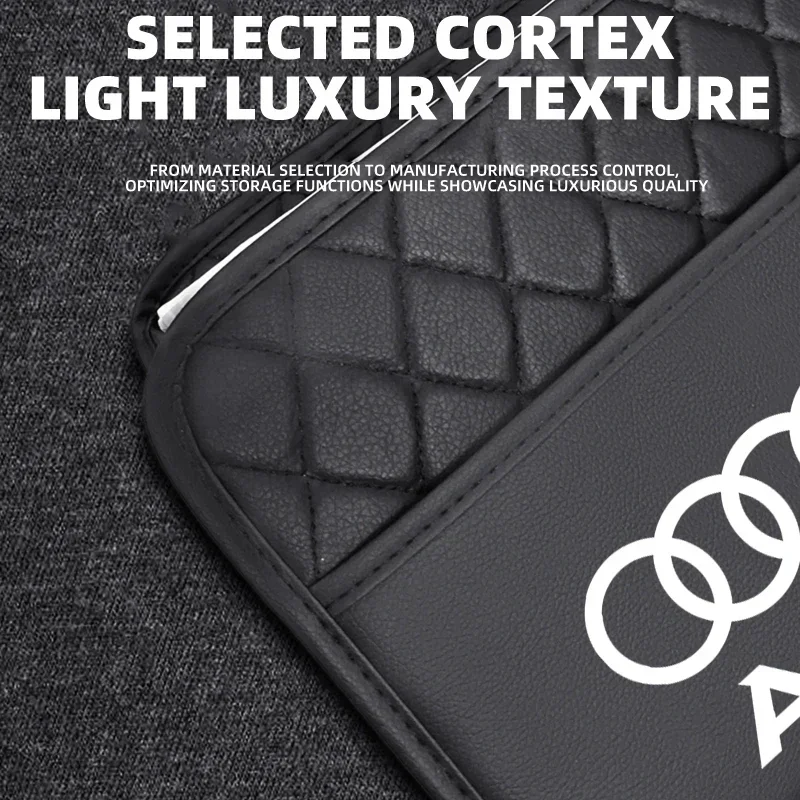 شارة السيارة صندوق تخزين الباب تحت المقعد الخلفي كيس قمامة الملحقات الداخلية لأودي A4 B5 B6 B7 B8 A1 A3 A6 A5 A7 A8 Q3 Q5 Q7 TT