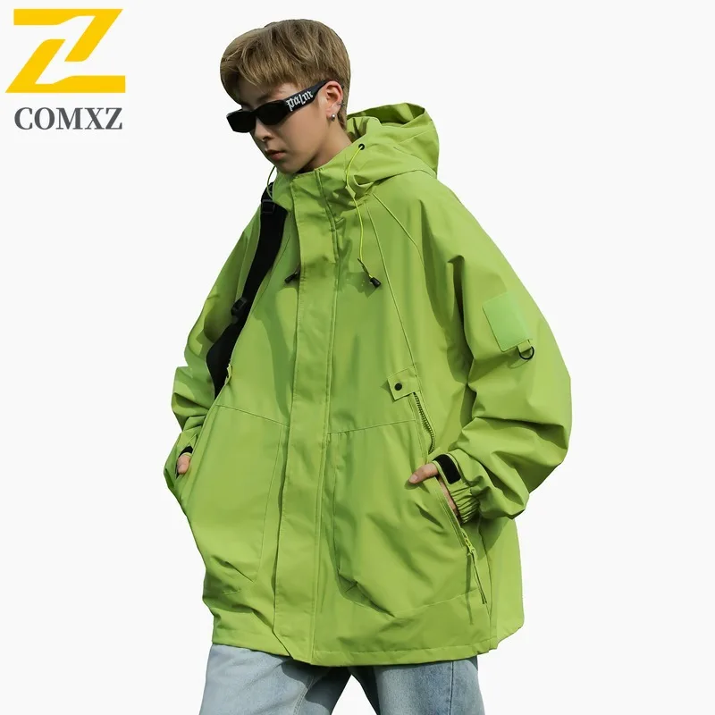COMXZ 2025 Unisex Hooded Windbreaker Spring Autumn Outdoor Lightweight Hiking Jacket Windproof Breathable Couple Coat