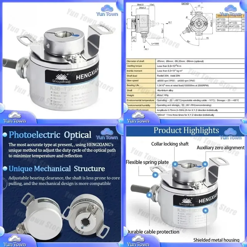 for K38 1024 PPR hollow shaft optical speed sensor encoder high resolution up to 16384 PPR for industrial automation motor