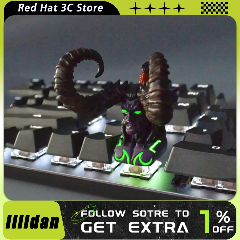 

World of Warcraft Keycaps Illidan Keycap Resin Hand-Made Custom For Keyboard Keycaps Light Transmission World of Warcraf Figures