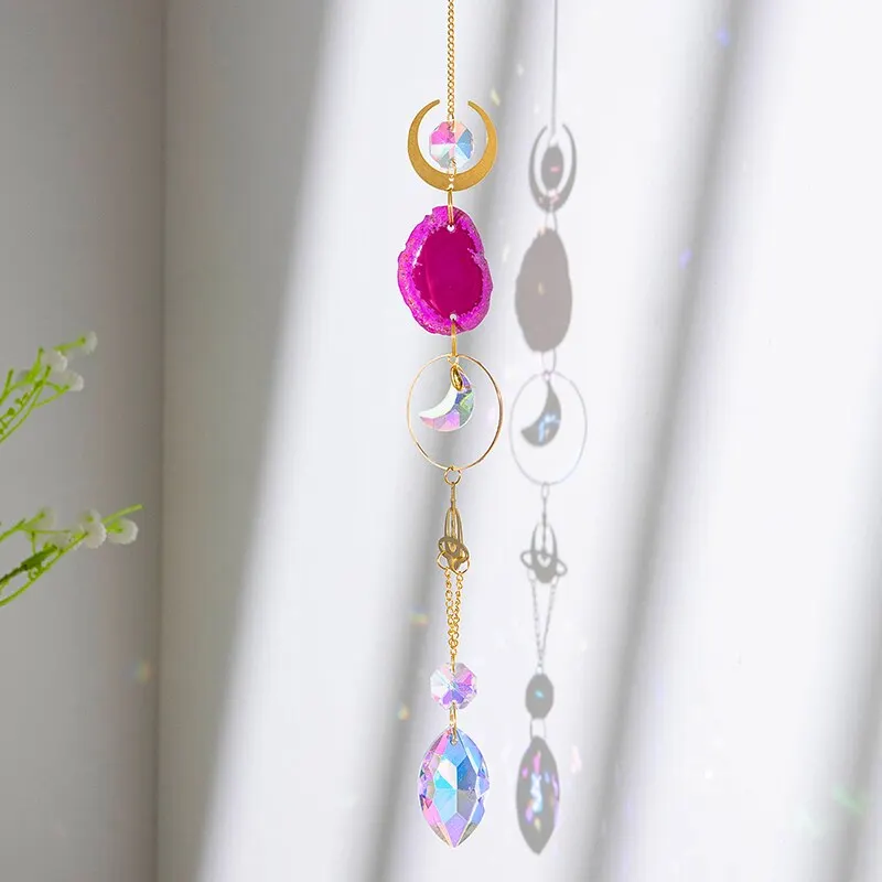 1pc,Agate Raw Stone Artificial Crystal Wall Hanging,Sun Eyes And Stars Moon Pendant, Home Decorations,Garden Sunny Catcher