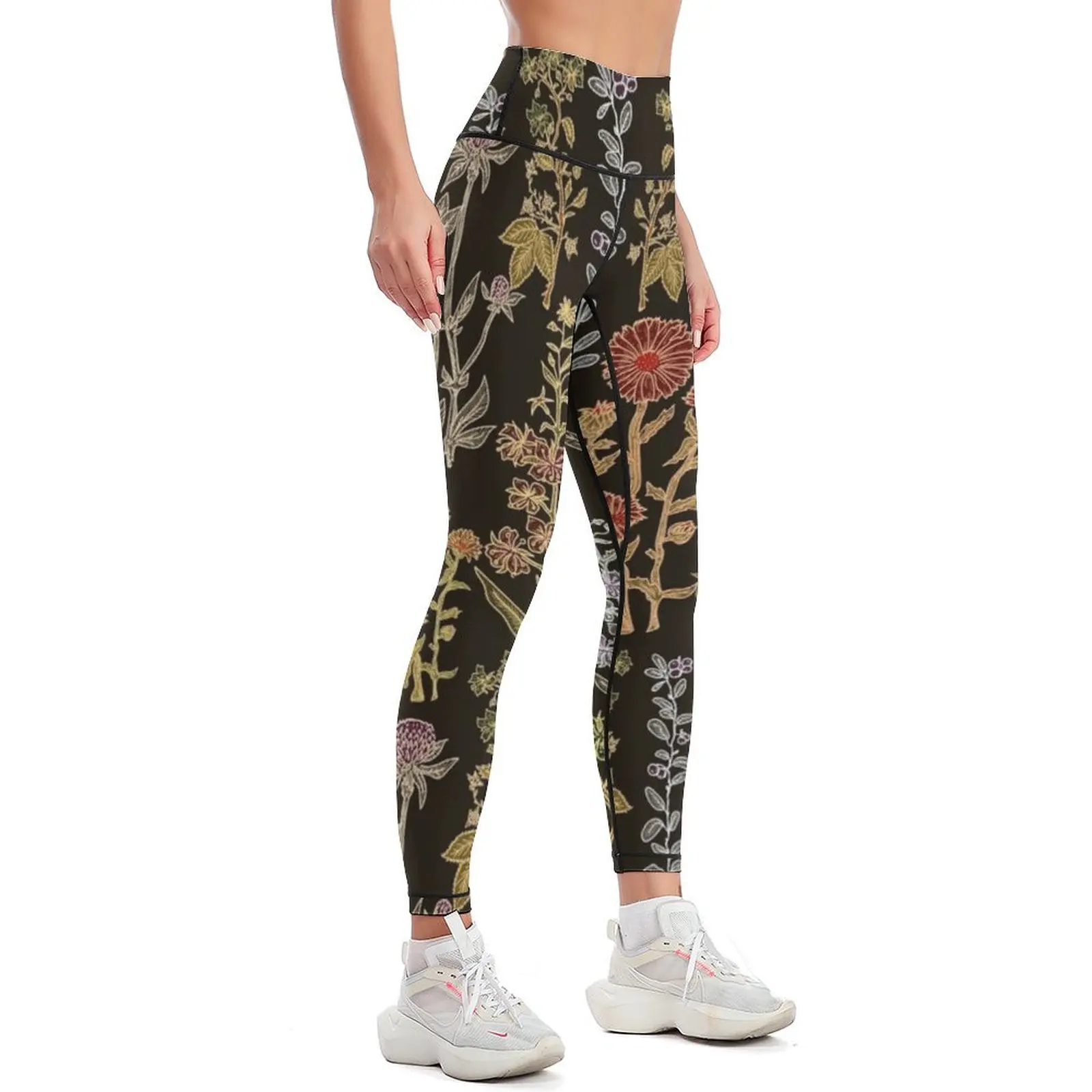 Plants on black Leggings gym womans sport set sport pants Womens Leggings