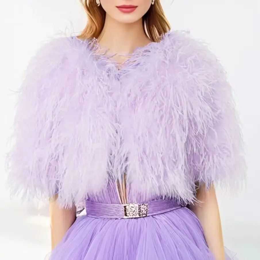 Peach Fuzz Real Ostrich Feather Small Coat for Women, Furry Pink Jacket, High Quality, New  B230408