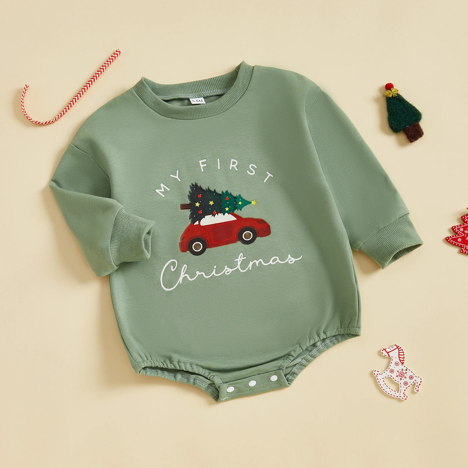 My First Christmas Outfits Infant Baby Sweatshirt Rompers Cute Long Sleeve Round Neck Letter Tree Car Print Bodysuits Jumpsuit