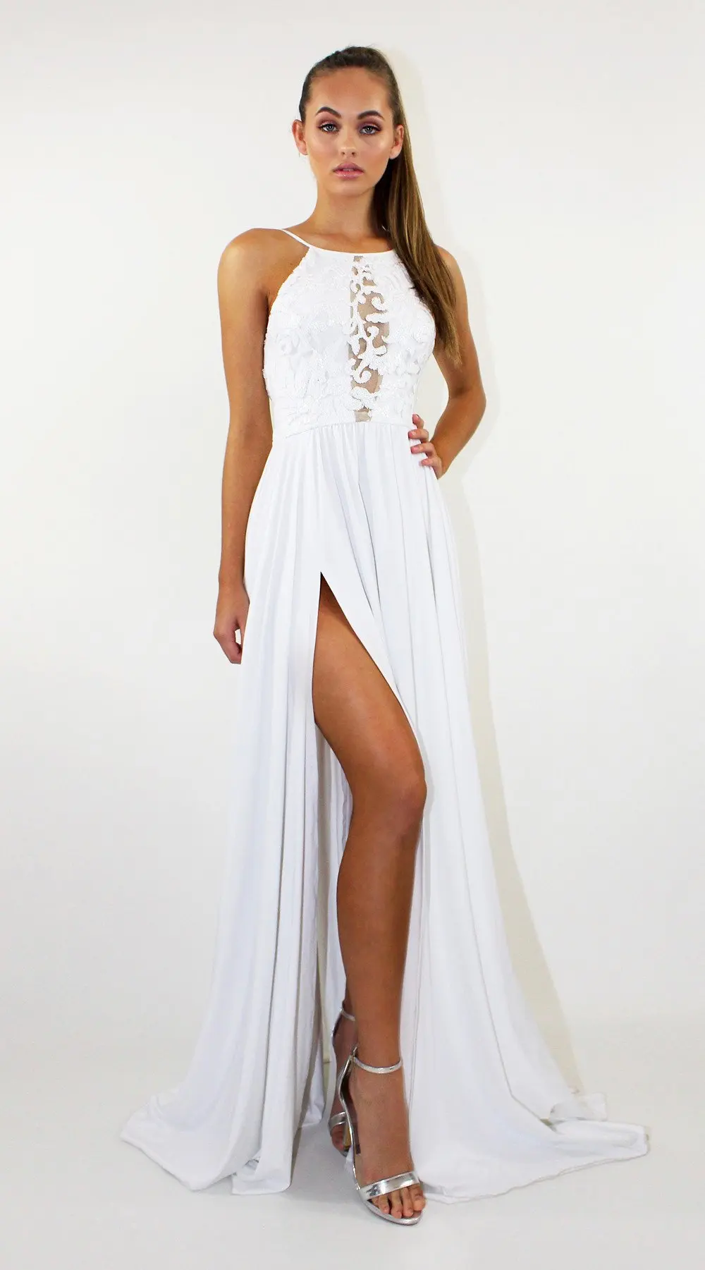 Vestido de fiesta con cuello en V de encaje Sexy para bodas como invitado, espalda abierta Formal con vestido de noche, Vestidos largos de cintura alta delgados, nuevo