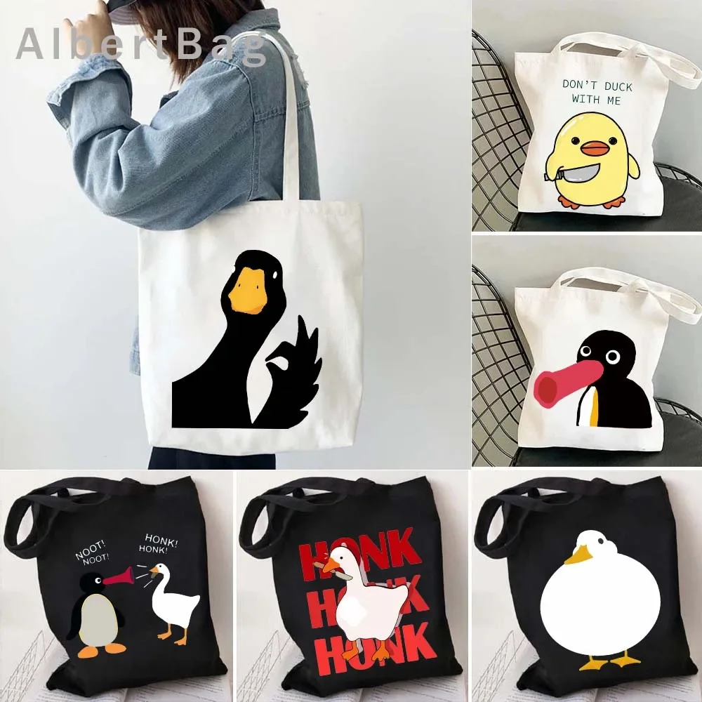 Funny Honk Untitled Goose Game Lovely Meme Judgmental Duck Cute Cartoon Animal Shoulder Canvas Tote Bag Harajuku Shopper Handbag