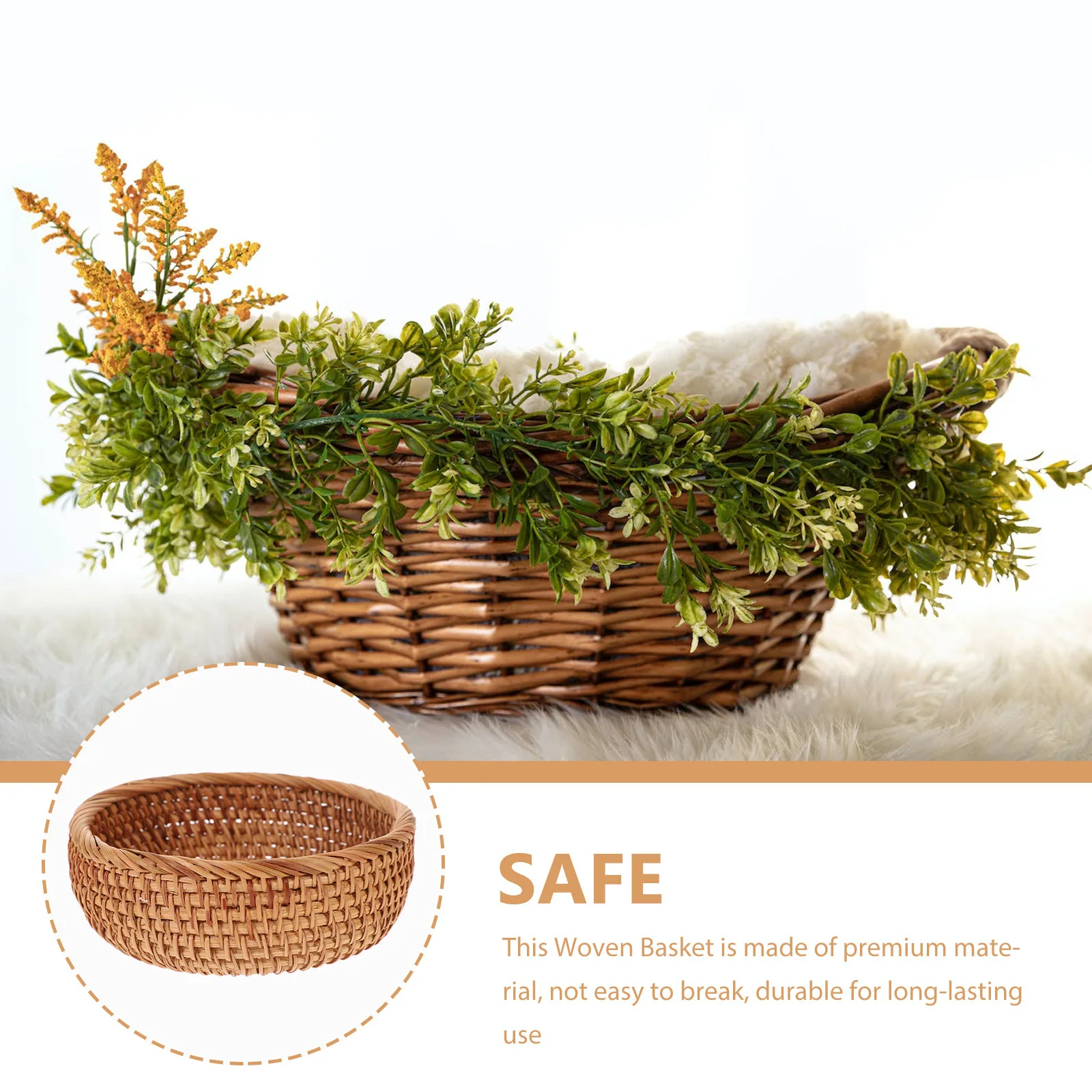 

Rattan Woven Basket Round Fruit Bread Storage Kitchen Home Decor Tabletop Container Handmade Natural Fiber Multi-Function