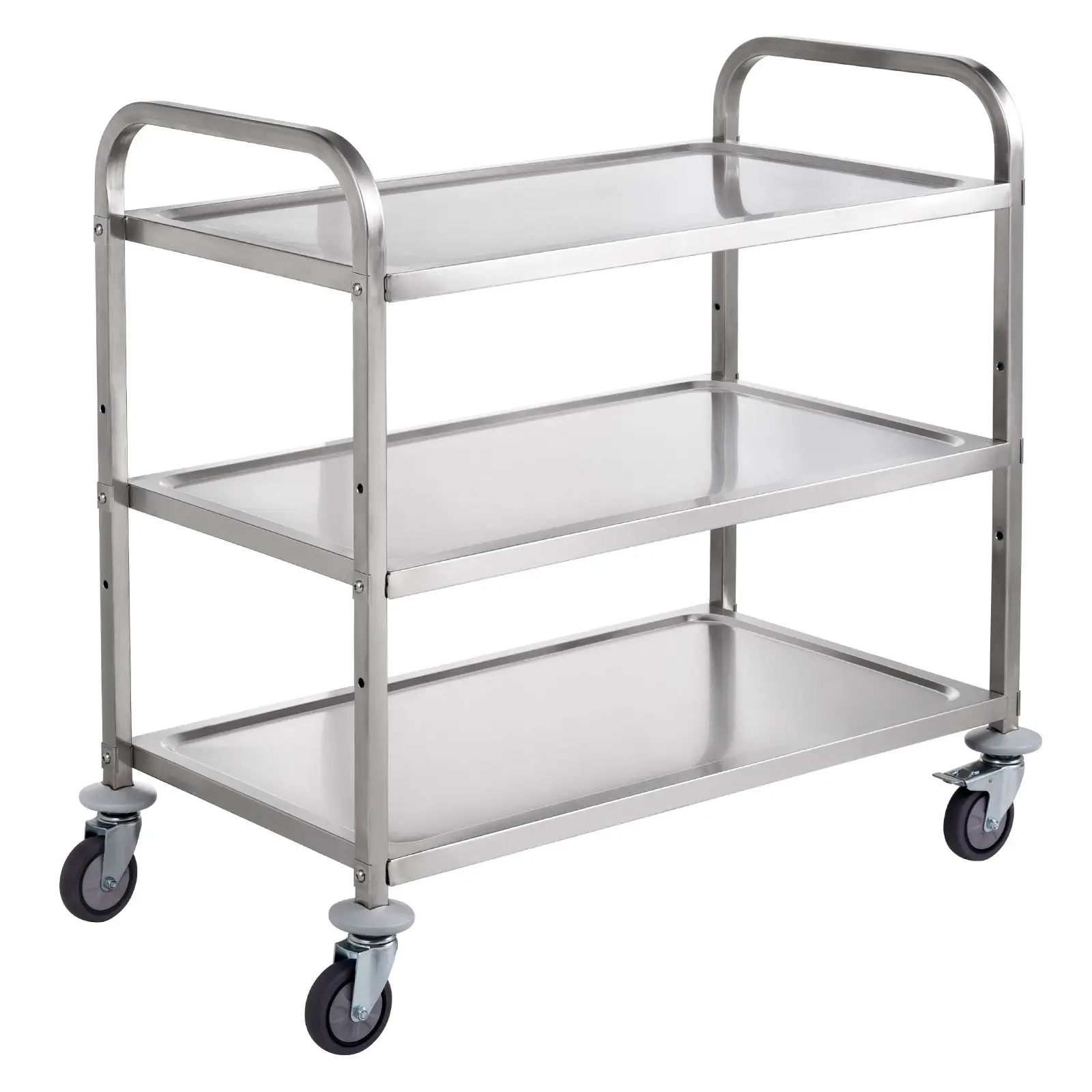 Kitchen Utility Cart, 3 Tiers, Wire Rolling Cart with 450LBS Capacity, Steel Service Cart on Wheels, Metal Storage Trolley with 80mm Basket Curved Handle PP Liner 6 Hooks, for Indoor and Outdoor