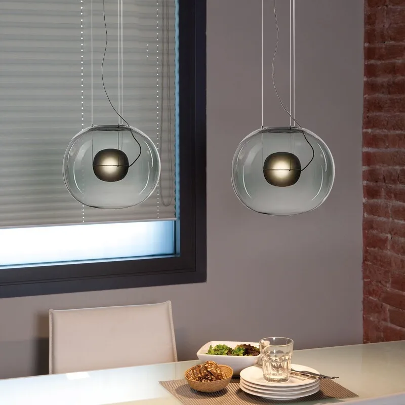 Modern Minimalist Glass Ball Pendant Light LED Hanging Lamp Dining Room Kitchen Island Cafe Restaurant Bedroom Home Decor