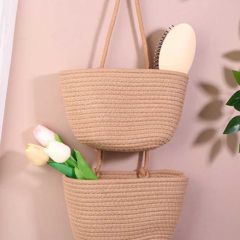 Cestini appesi in tessuto 1pc che organizzano cesto da parete appeso a 3 livelli decorativo Boho a parete in cotone sopra lo stoccaggio per soggiorno