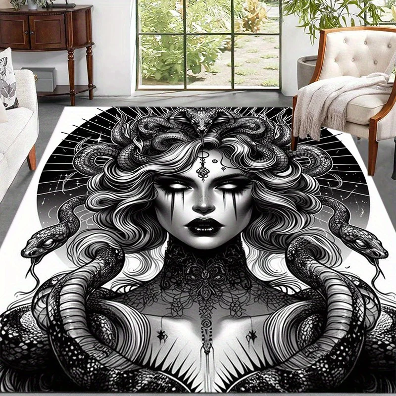 

Коврик с принтом Medusa для комнаты и спальни, нескользящий напольный коврик из полиэстера для дома, большой ковер, который можно стирать в руках, для Хэллоуина, дома, декабрь