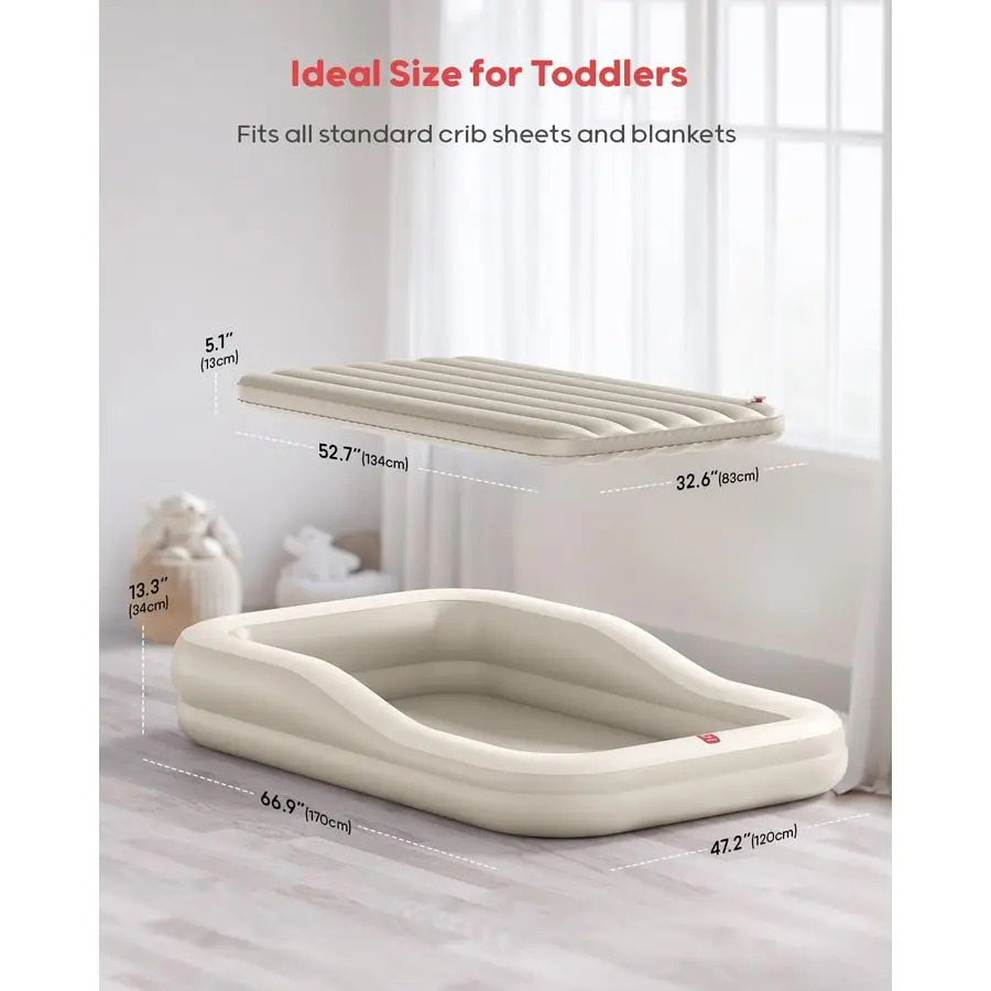 سرير سفر للأطفال الصغار قابل للنفخ مع خيمة، مرتبة هوائية محمولة للأطفال مع مصدات أمان، مثالية للمنزل والجدات والتخييم والسفر