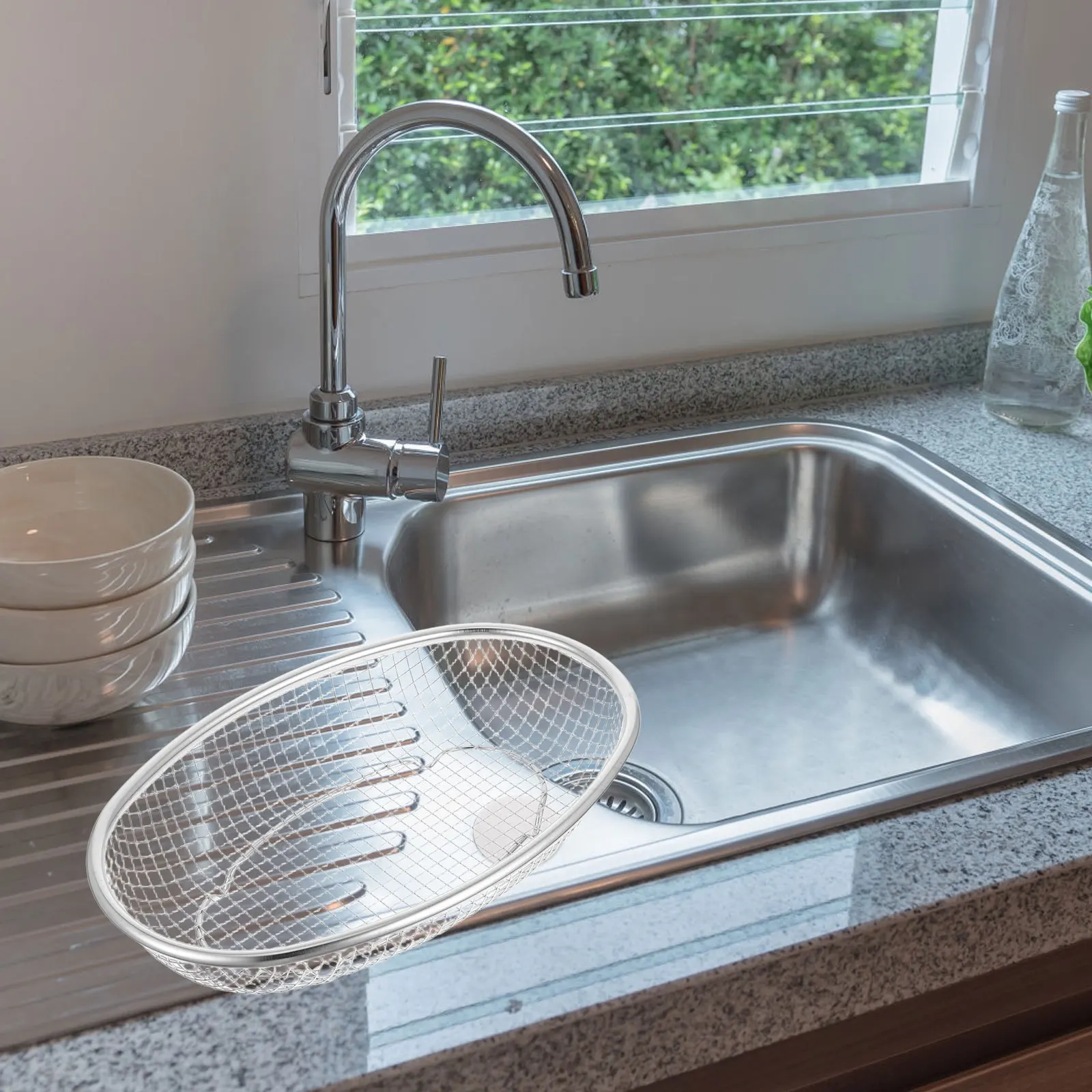 

Stainless Steel Mesh Oval Basket Space-Saving Kitchen Strainer Food Drainer Bread Fruits Vegetable Multi-Purpose Storage