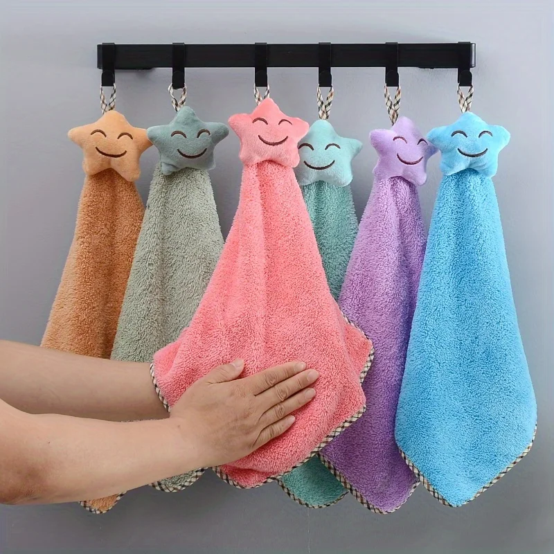 2pcs Star wiping handkerchief can be hung with thickened water absorbing and quick drying kitchen and bathroom hand drying cloth