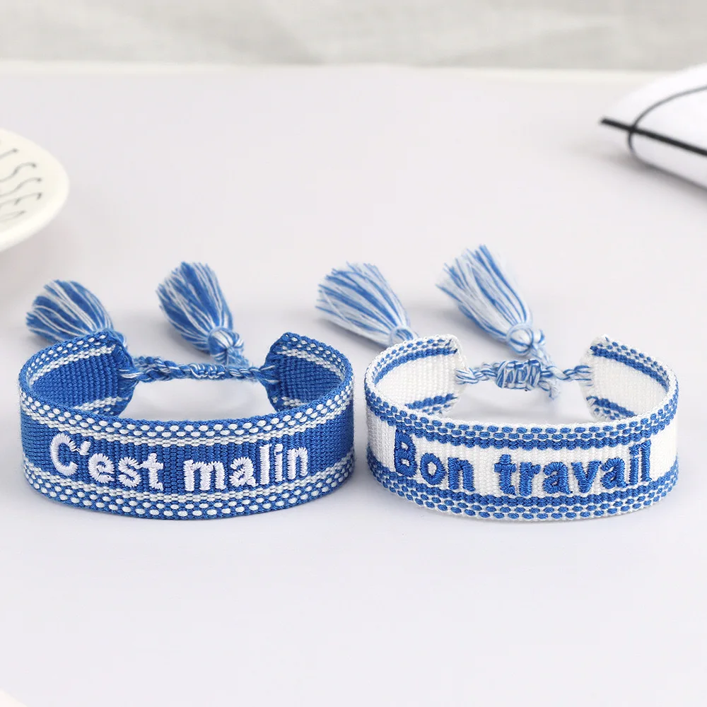 Bohemia Creative Handmade Embroidery French Letter Bracelet For Women Handmade Woven Tassel Bracelet Fashion Jewelry Wholesale