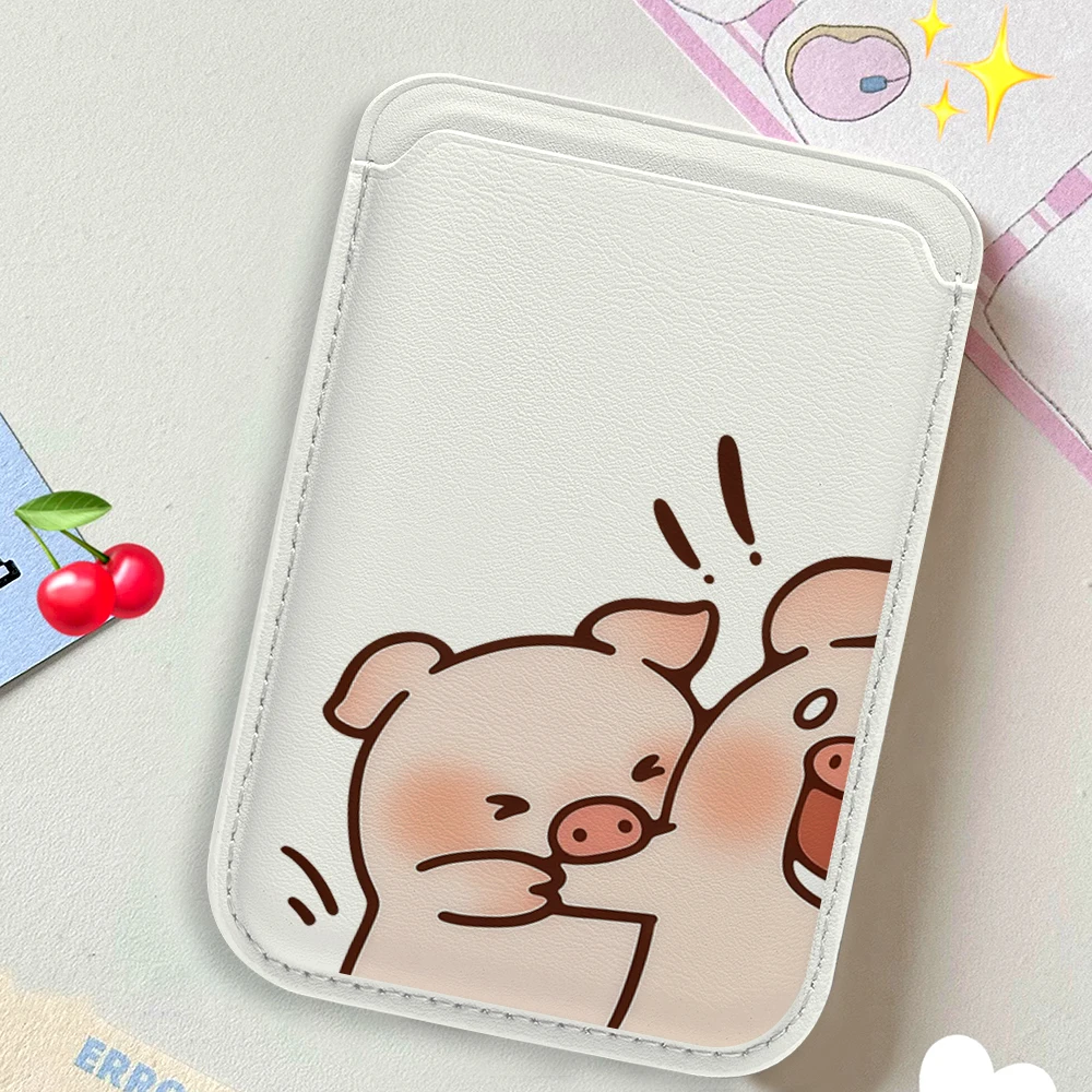 Leder-Kartenhalter mit Cartoon-Schweinchen-Motiv für Paare, Handy-Kartenhalter für Magnetische Hüllen, Geeignet für alle iPhone Magsafe Karten-Handy-Rückseiten-Taschen – Detail 3