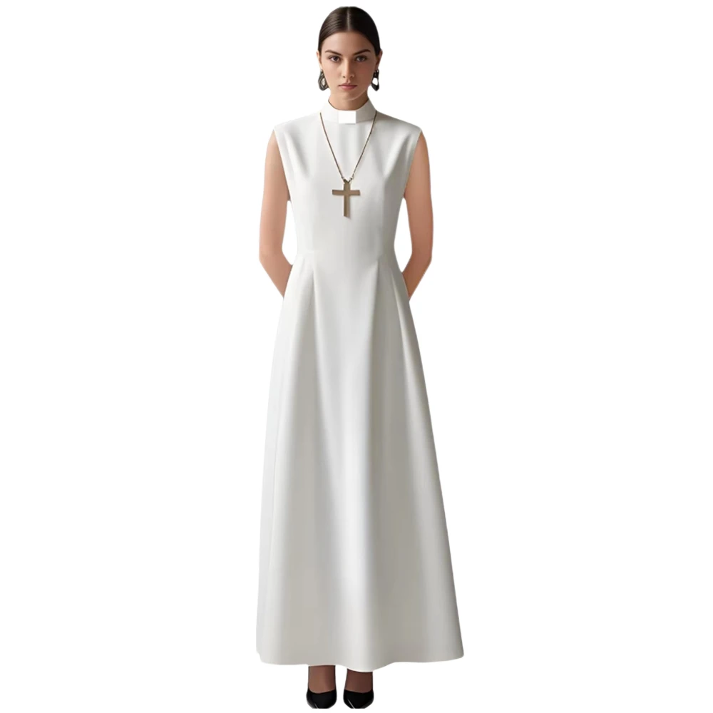 Women's Clergy Sleeveless Dress Tab Collar Minister Priest Outfit Priest Costume Dress