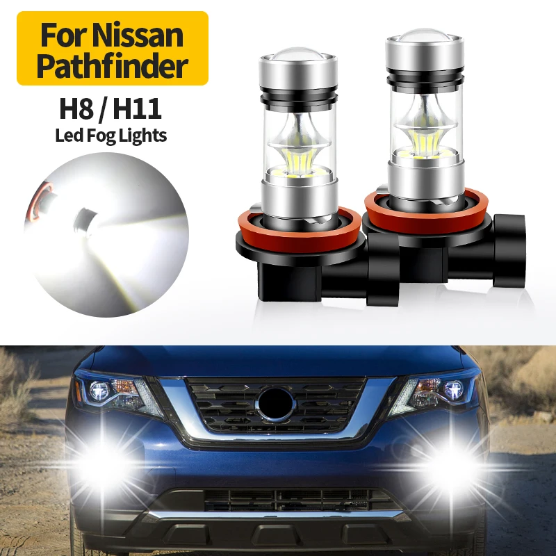 2pcs 12V LED 100W white H8 H11 H16(JP) Car Front Fog Light LED Lamp Bulb For Nissan Pathfinder 2005-2019 2006 2007 Car Accessory