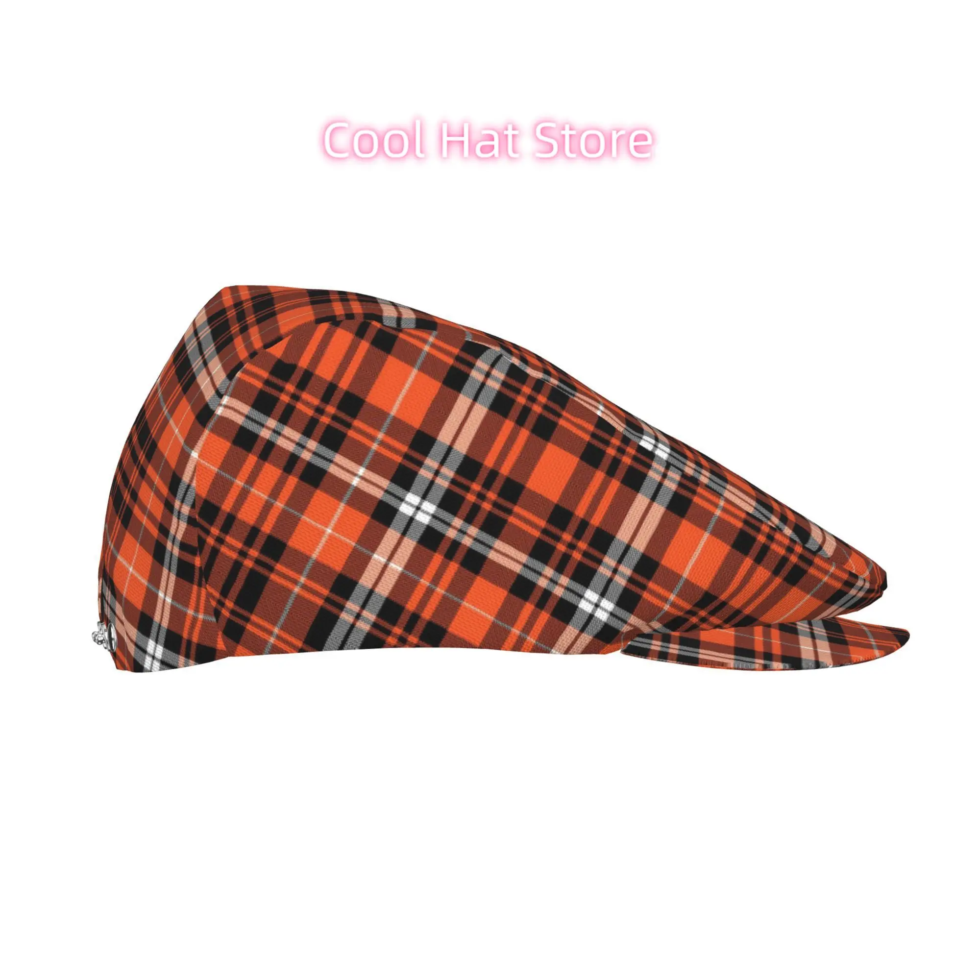 Orange Black Clash Checkered Pattern Men Beret Hat Polyester Adjustable Newsboy Hats Cabbie Gatsby Cap Driving Flat Caps Women C