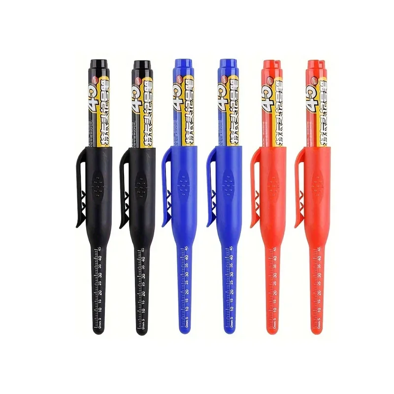 6pcs Multi-Purpose 45mm Deep Drill Hole Long Lengthen Nib Waterproof Marker Pen for Bathroom Woodworking Long Head Carpenter Pen image 4