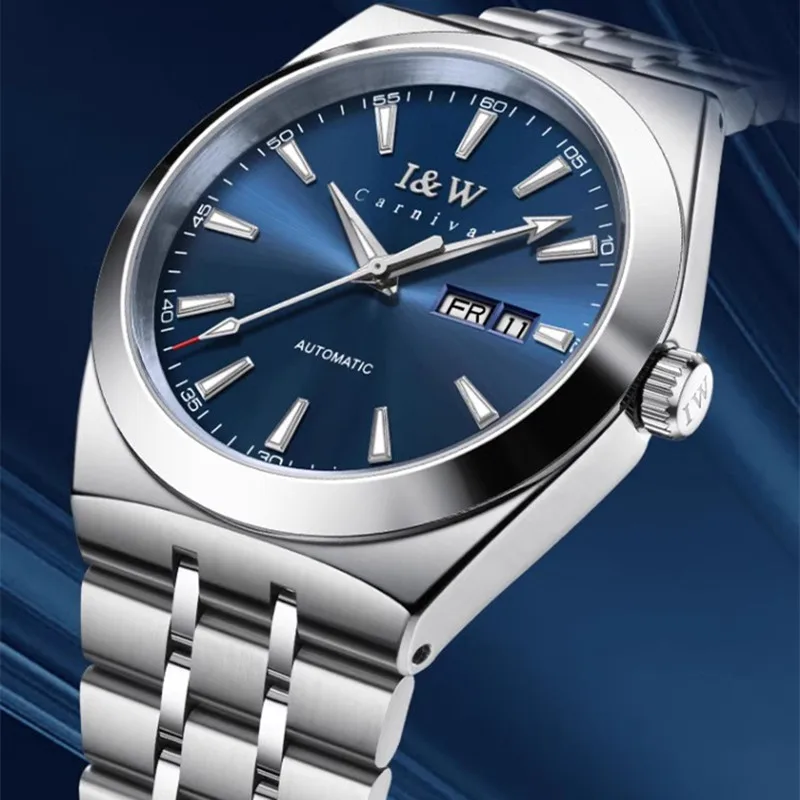 

CARNIVAL Mens Mechanical Business Watch Brand Luxury Sapphire Calendar Automatic Wrist Watch 50m Waterproof for Men Reloj Hombre