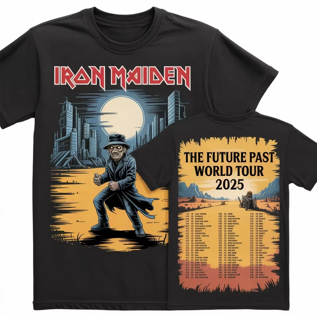 تي شيرت Iron Maiden Eddie The Future Past مطبوع عليه رسومات للرجال والنساء فضفاض بأكمام قصيرة لملابس غير رسمية، ملابس فاخرة