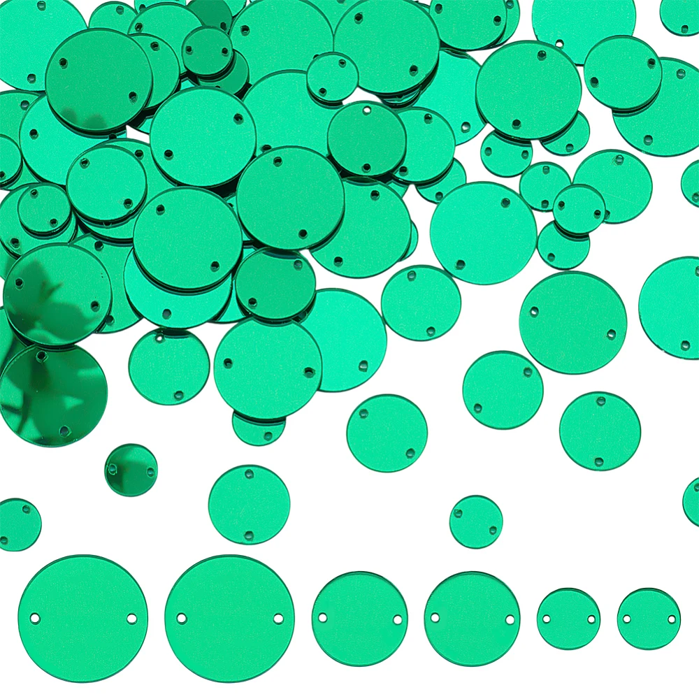300Pcs Acrylic Mirror Sew on Rhinestones 10mm 15mm 20mm Flat Round Back Mirror Beads with Hole Green Garments Accessories