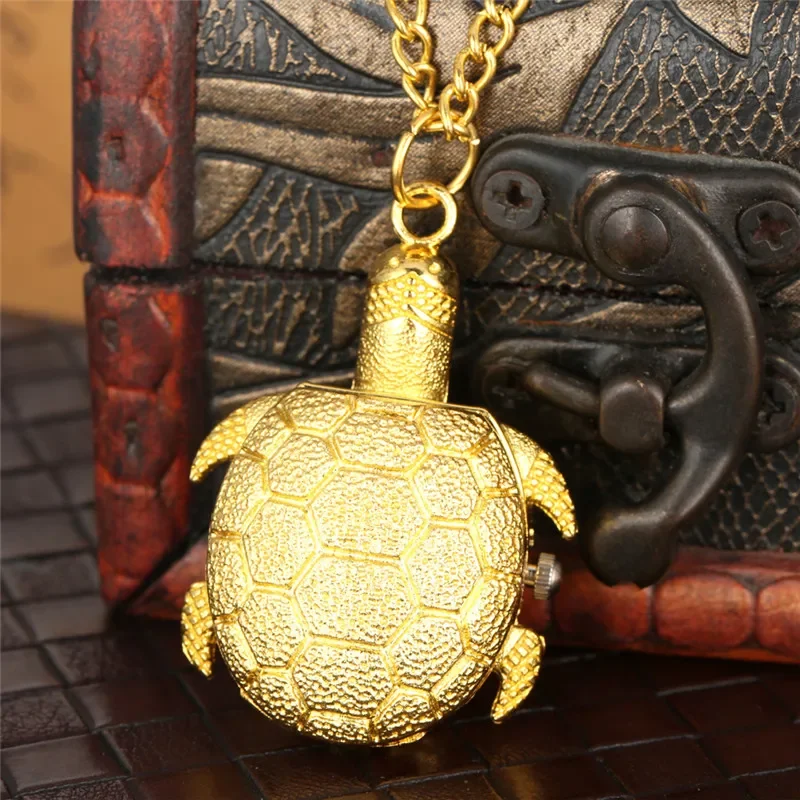 

Luxury Yellow Gold Animal Clock Tortoise Shape Lovely Pocket Watch for Men Women Kid Timepiece Quartz Movement Necklace Chain