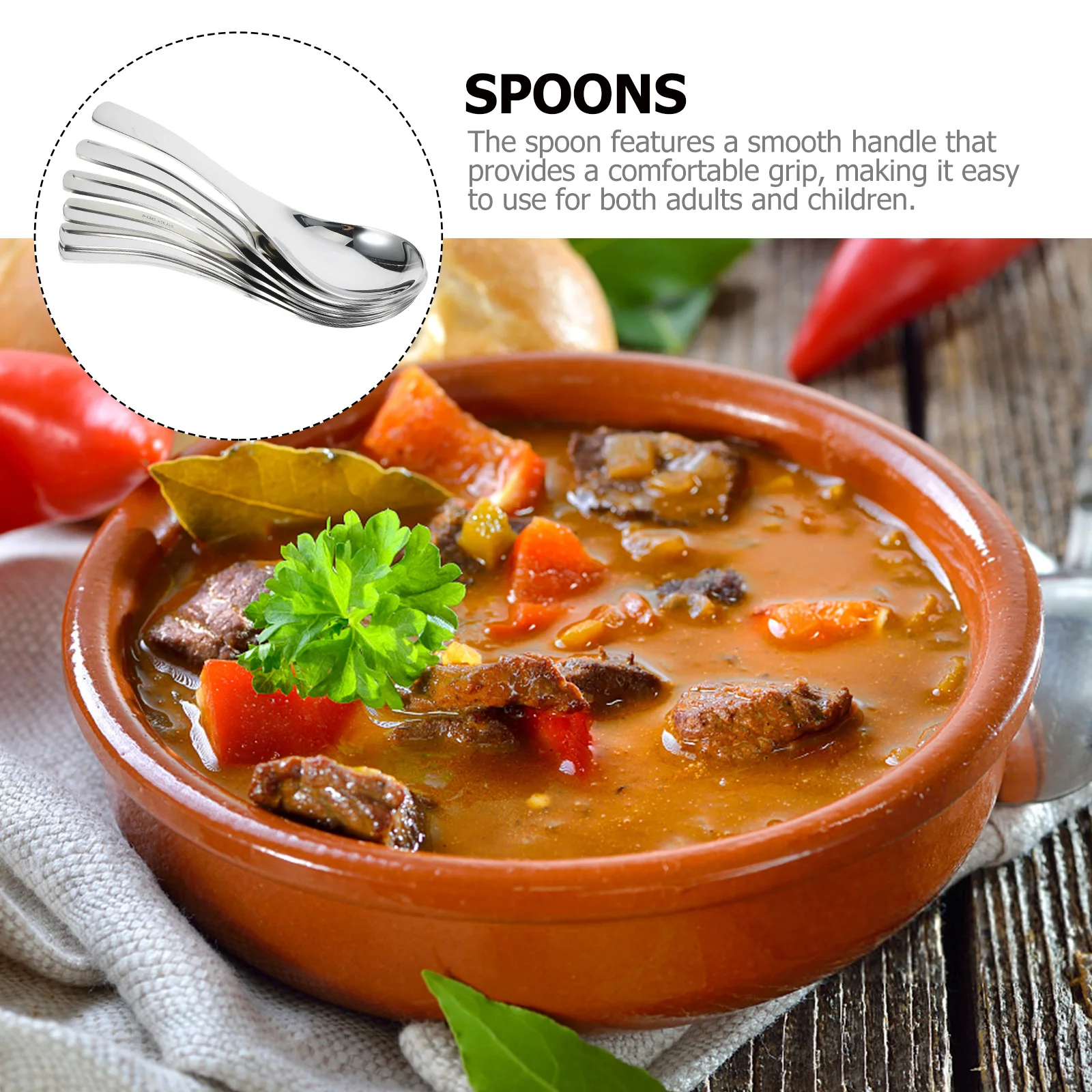 

6Pcs Stainless Steel Soup Spoons Stylish Practical Durable Multi Use Kitchen Home Convenient Spoon Spoons Home Rice Spoon