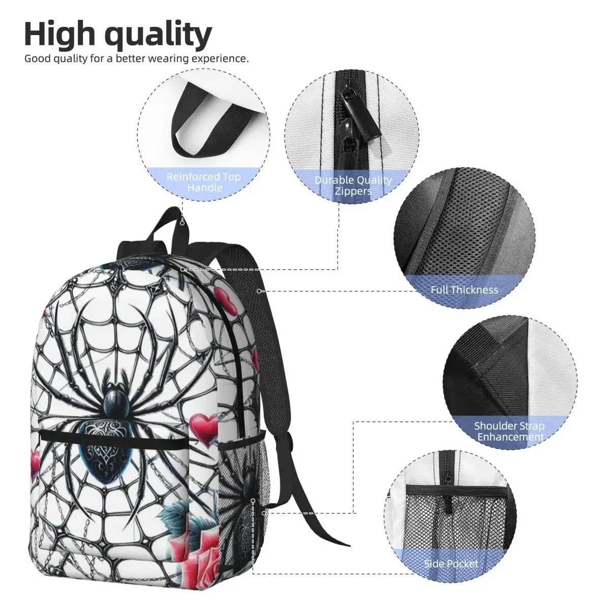 Gothic Spider Web With Roses Backpack Boys Girls BookBag Kids School Bag Computer Shoulder Bags for Men Women