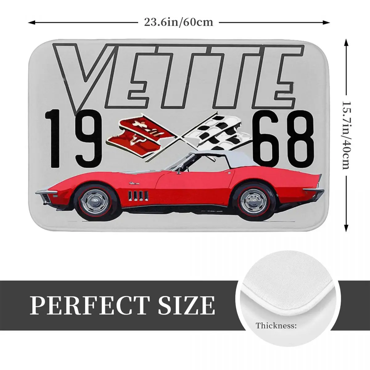 1968 Red Corvette C3 Convertible Classic Car Non-slip Doormat Floor Mat Carpet Rug for Kitchen Entrance Home Bedroom Footpad Mat