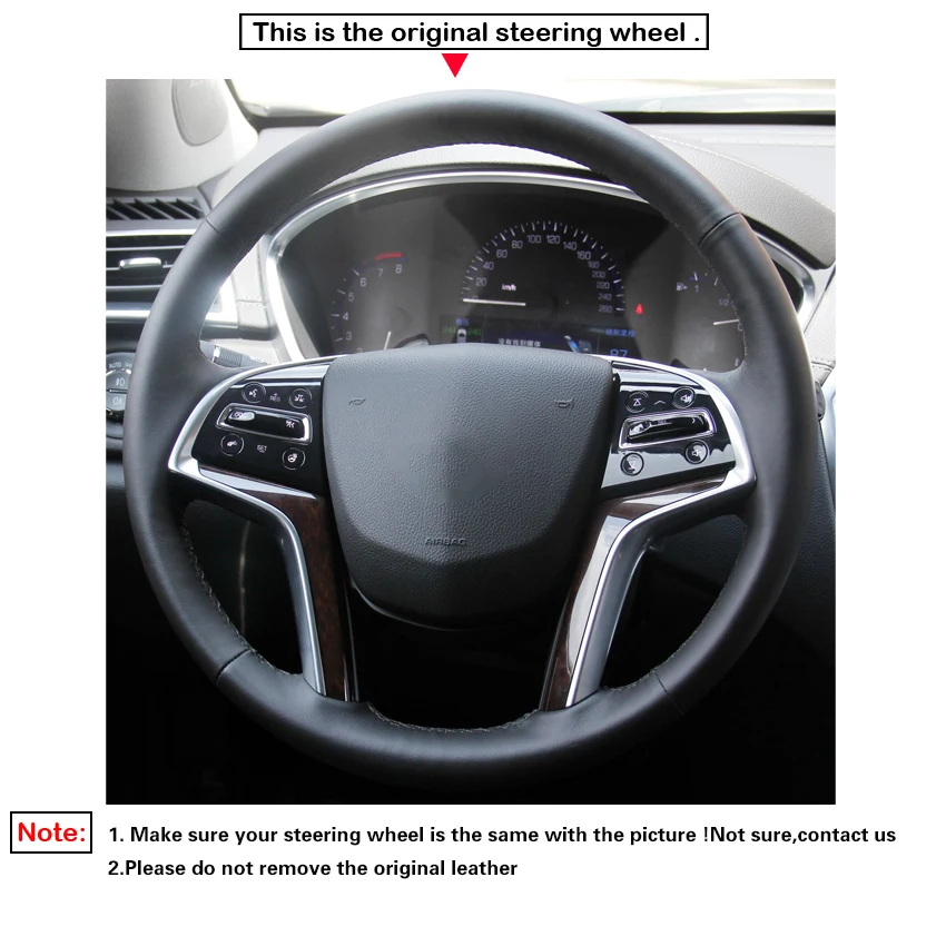 Black Faux Leather Car Steering Wheel Cover for Cadillac SRX XTS 2013-2017 Escalade 2015-2020