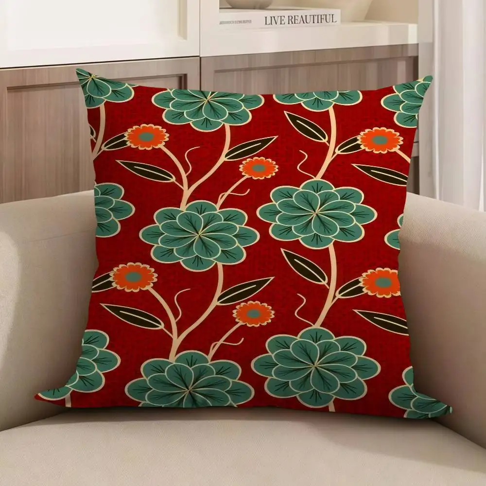 

Green Flowers On Red Pattern Pillow Anime Pillow Sofa Bed Head Pillow Cover Cushion Cover Fashion