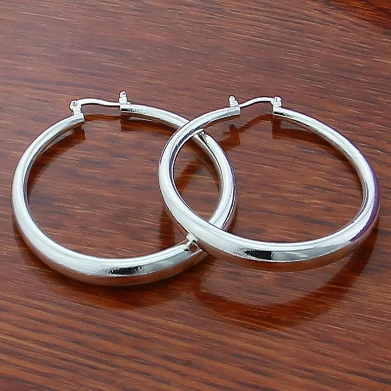 New 925 Sterling Silver Creole Round Circle Hoop Earrings For Women Wedding Engagement Fashion Earring Party Jewelry Gifts