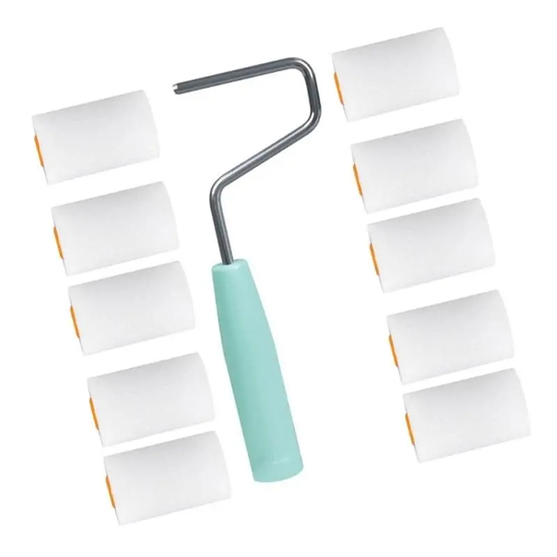 A93E-652F Reusable Sponge Roller Set With Finger Support 10 Brushes Foam Paint Roller Cleaning Equipment 2 Inches
