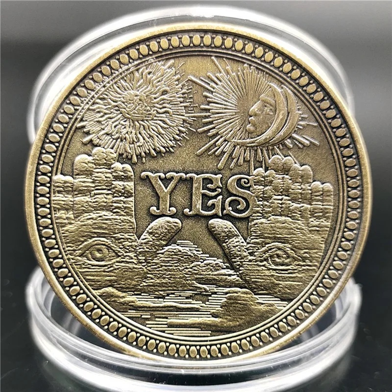 Yes No Decision Challenge Flip Coin Skeleton Winged Angel Antique Bronze Tone Sun Moon Divination Souvenir Collectible Coin