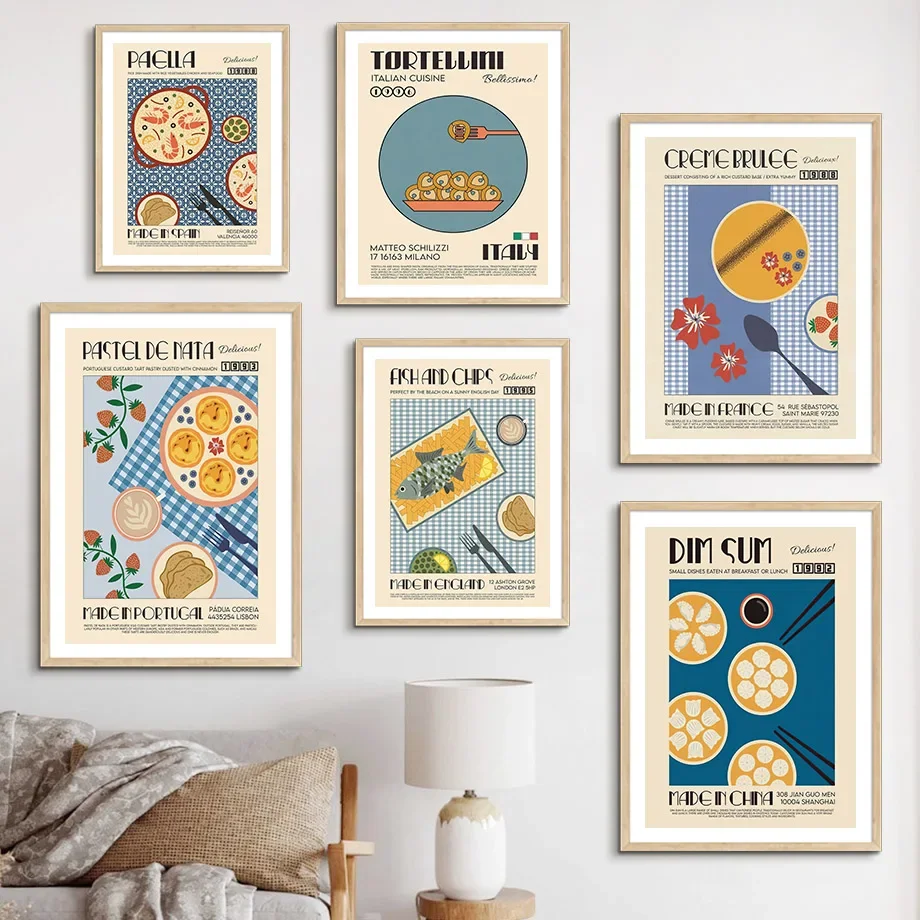 Arte de pared minimalista moderno, póster de lona HD, impresiones bohemias para cocina, Paella, Dim, Sum, salsa, decoración para el hogar, dormitorio y sala de estar