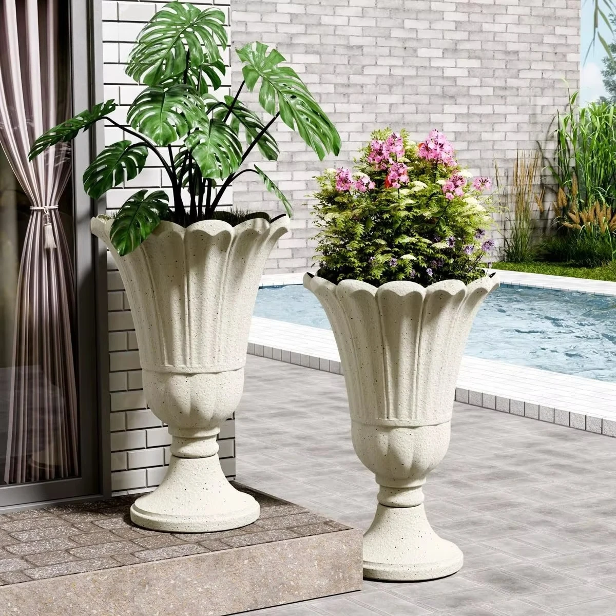 Customizable Size Outdoor Natural White Marble Planter Elegant Garden Marble Flowerpot for Flower Display