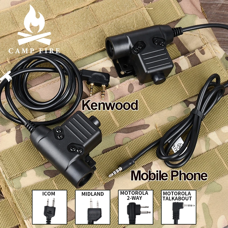 WADSN PTT Tactical U94 7.0 Cable Plug For COMTAC Earmor Military Headset Baofeng Walkie Talkie TYT Kenwood Motorola Midland ICOM