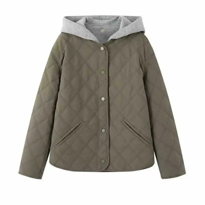 

Women's Long Sleeve Hooded Jacket Autumn Fashion European Style Grid Design Outerwear Casual Comfortable Top for Ladies