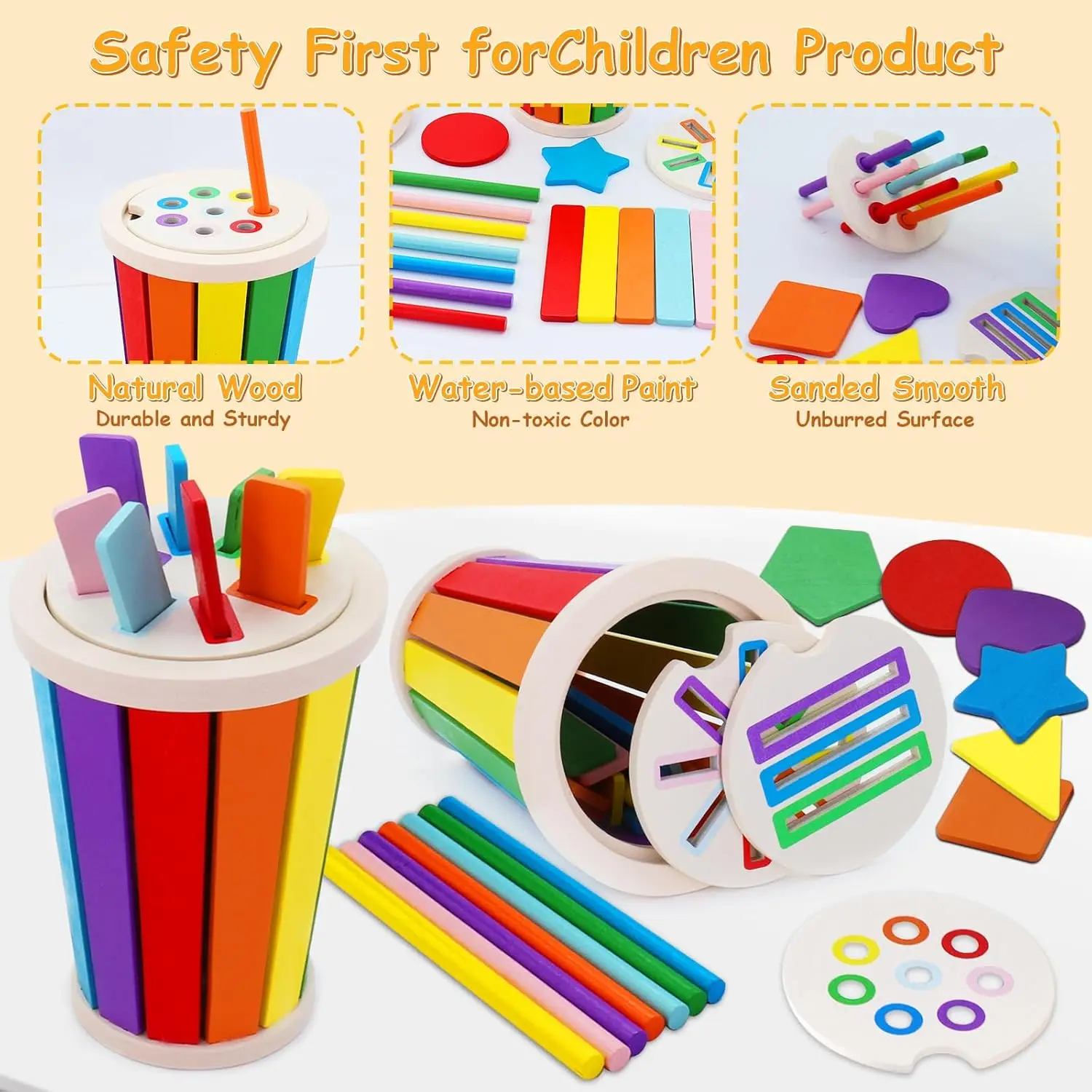 3 em 1 brinquedos de classificação de forma de cor de madeira jogo de correspondência sensorial brinquedos educativos montessori para crianças atividades de aprendizagem pré-escolar