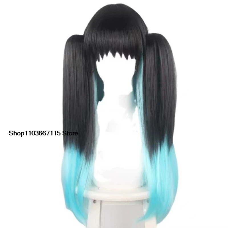 Tokitou Muichirou Anime Demon Slayer Cosplay Wig, Kimetsu No Yaiba, Long Straight Gradient Wig, Preto e Azul, Homens e Mulheres