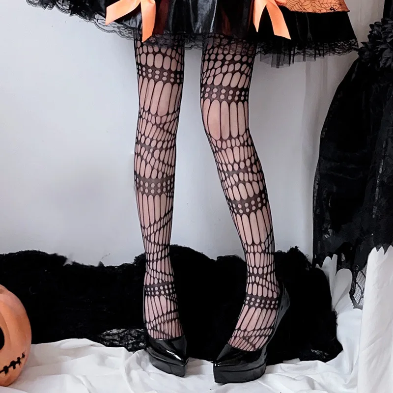 Halloween européen et américain fille chaude bas grande gothique sorcière foncée longue sangle chaussettes Sexy creux filet de pêche chaussettes