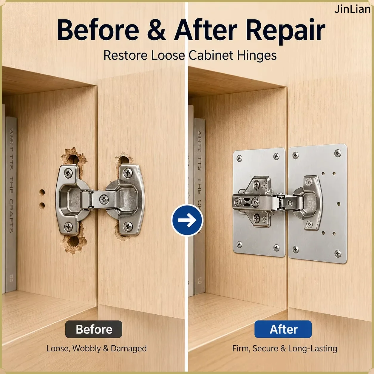 Stainless Steel Cabinet Door Hinge Repair Plate, Hinge Mounting Bracket Kit with Screws for Furniture Cabinet Repair Tools