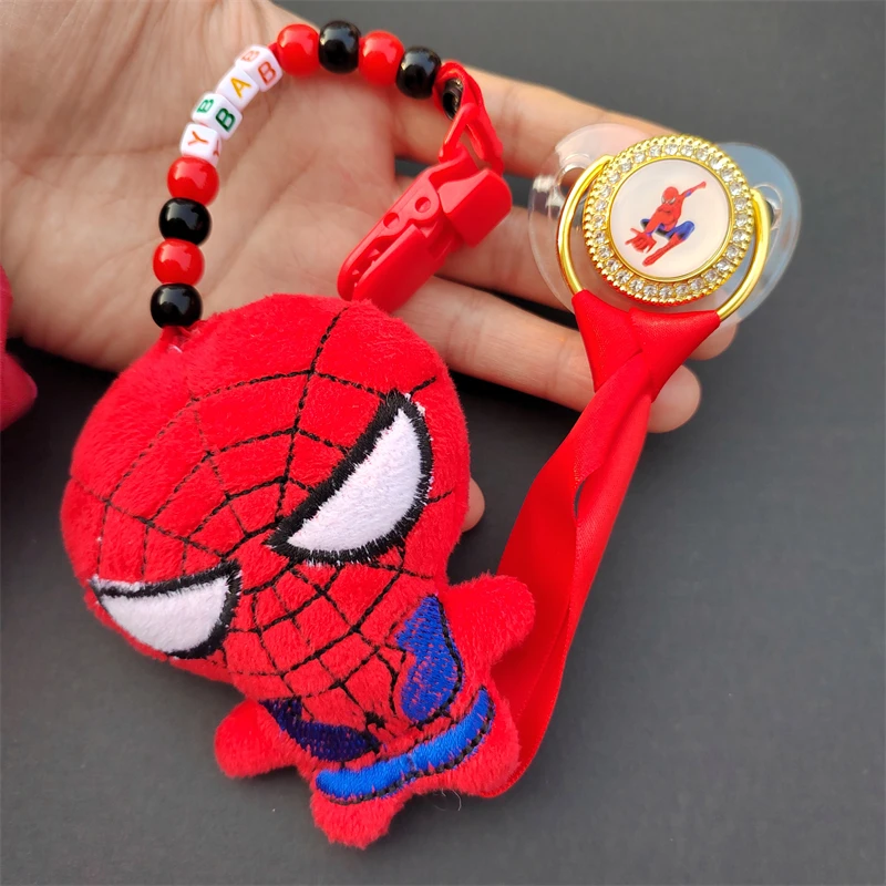 Red Small Plush Dolls Personalized Beaded Pacifier Clip and Baby Sucking Set Babyshower Gift for Boys Children Kids Lollipop