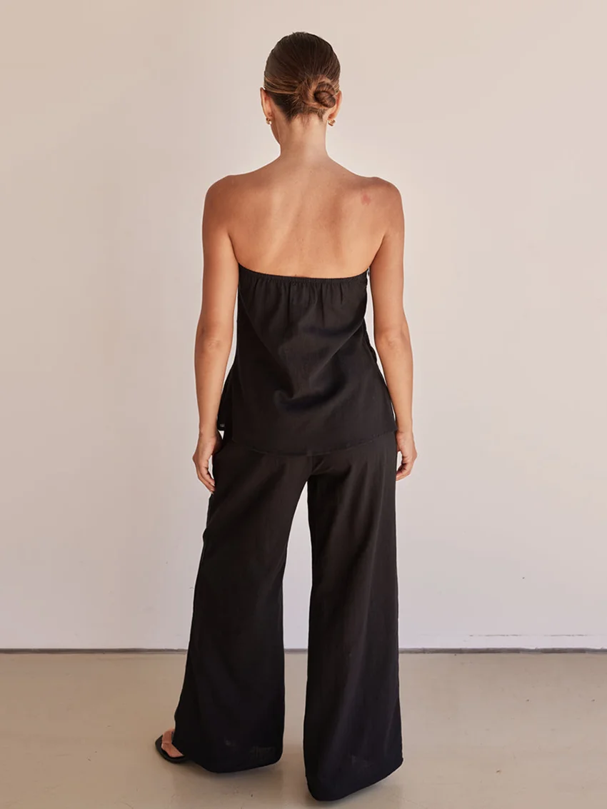 Marthaqiqi Home Clothes Female Tank Tops Sleepwear Sleeveless Nightie Strapless Nightgowns Backless Pajamas Pants Nightwear Suit