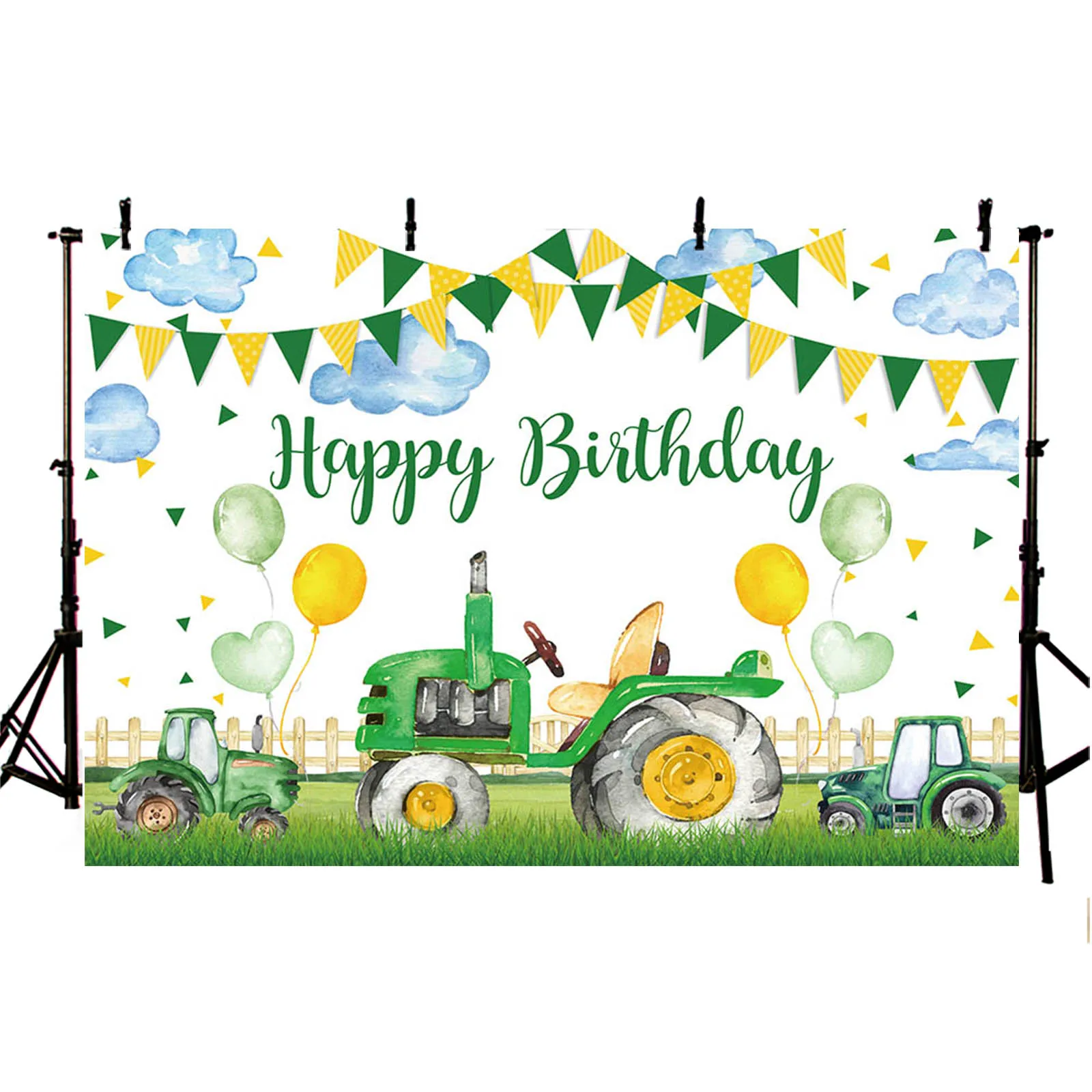 Boy Birthday Photography Background Green Tractor Truck Farm Balloon Flag Cake Smash Backdrop Party Decor Kid Photozone Supplies