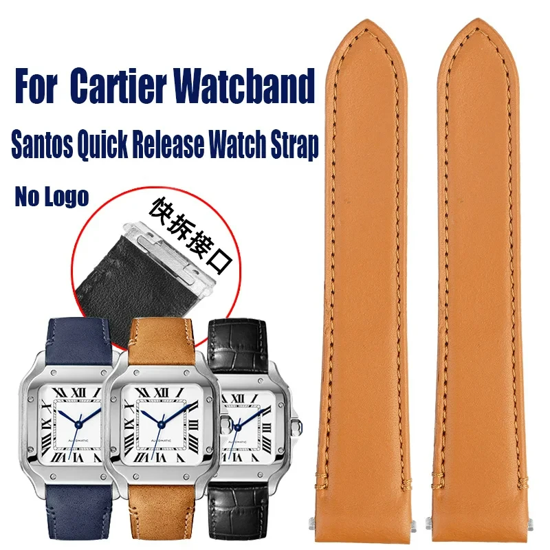 19mm 21mm Quick Release Leather Watch Band for Cartier Santos WSSA0010 WHSA0021/23 Series Men's Women's Strap